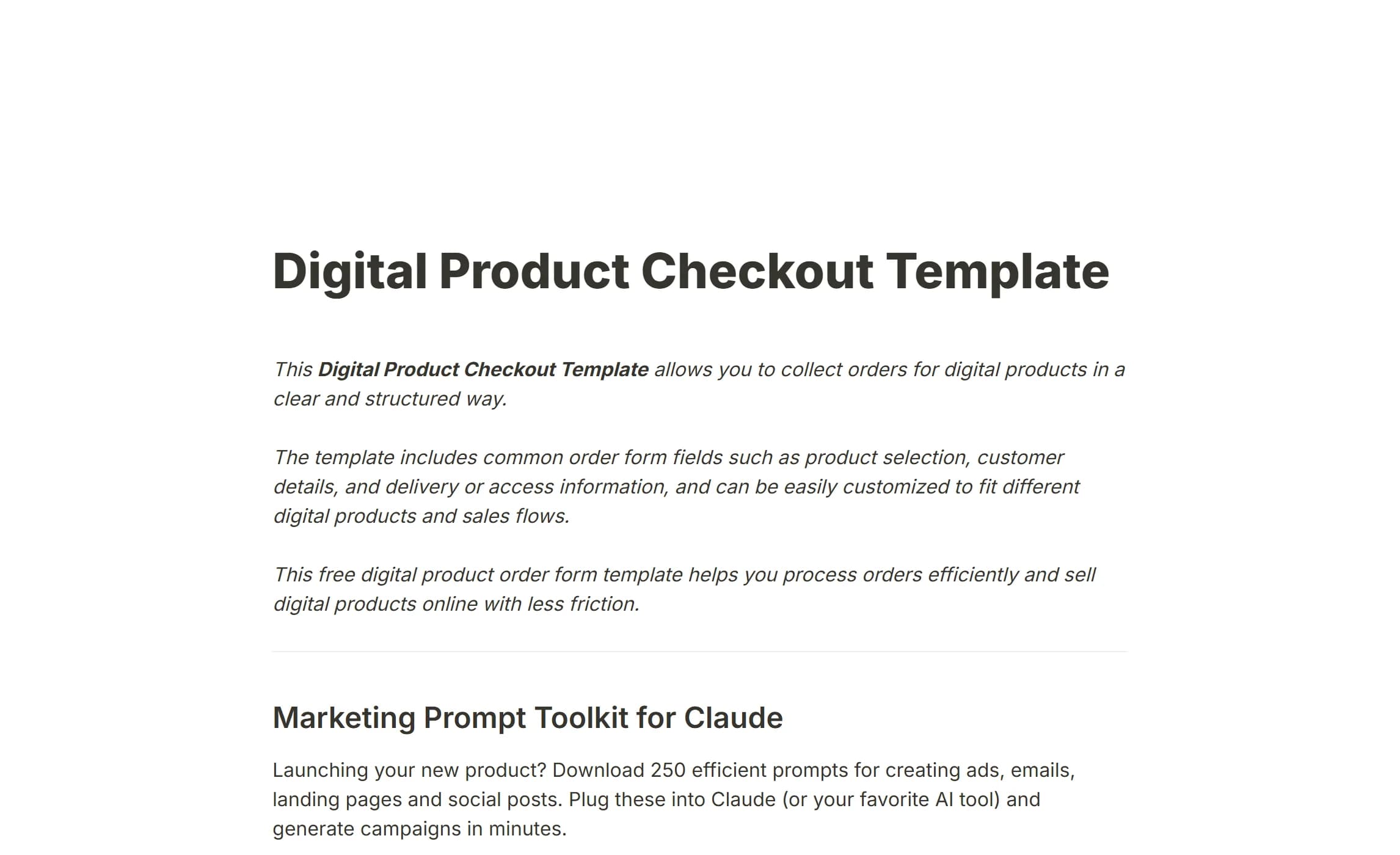 The digital product checkout template, with a pack chosen and a subtotal