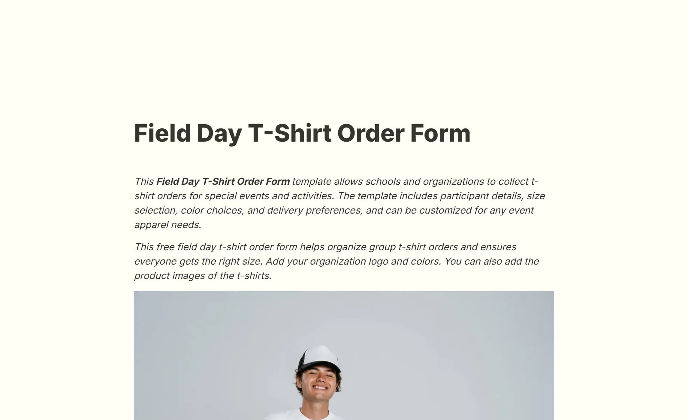 The field day shirt order template