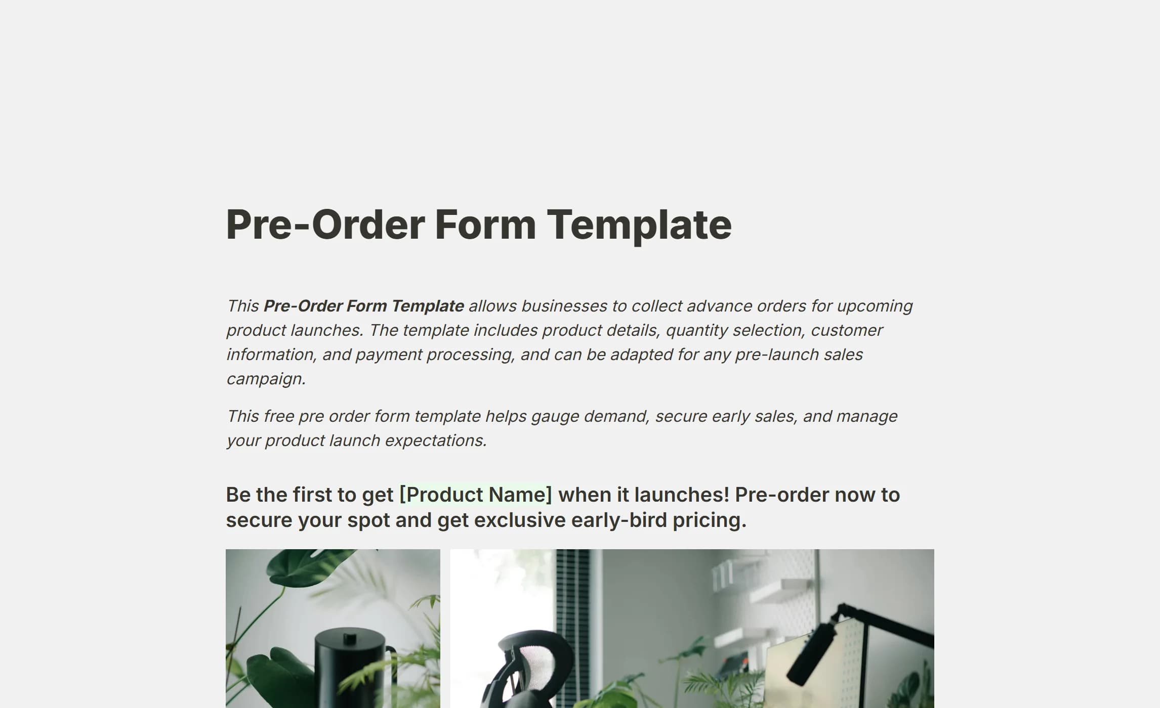 A second pre-order template, with two photographs