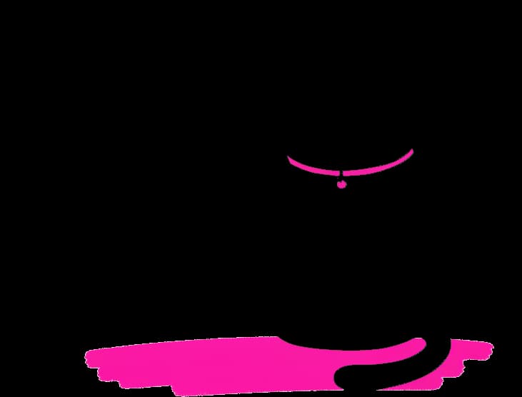 A drawing of a cat beside a large empty speech bubble on a pink brush stroke