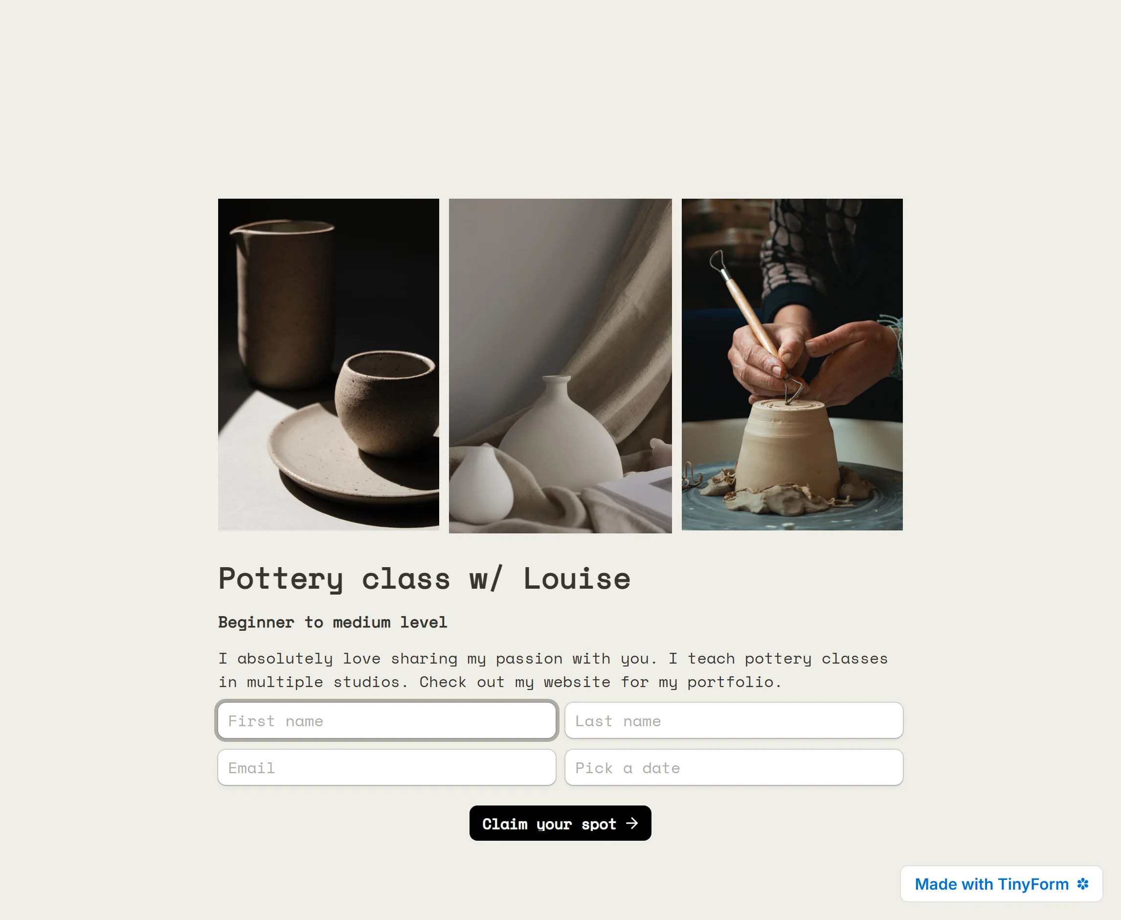 A published form wearing a custom colour, font and background