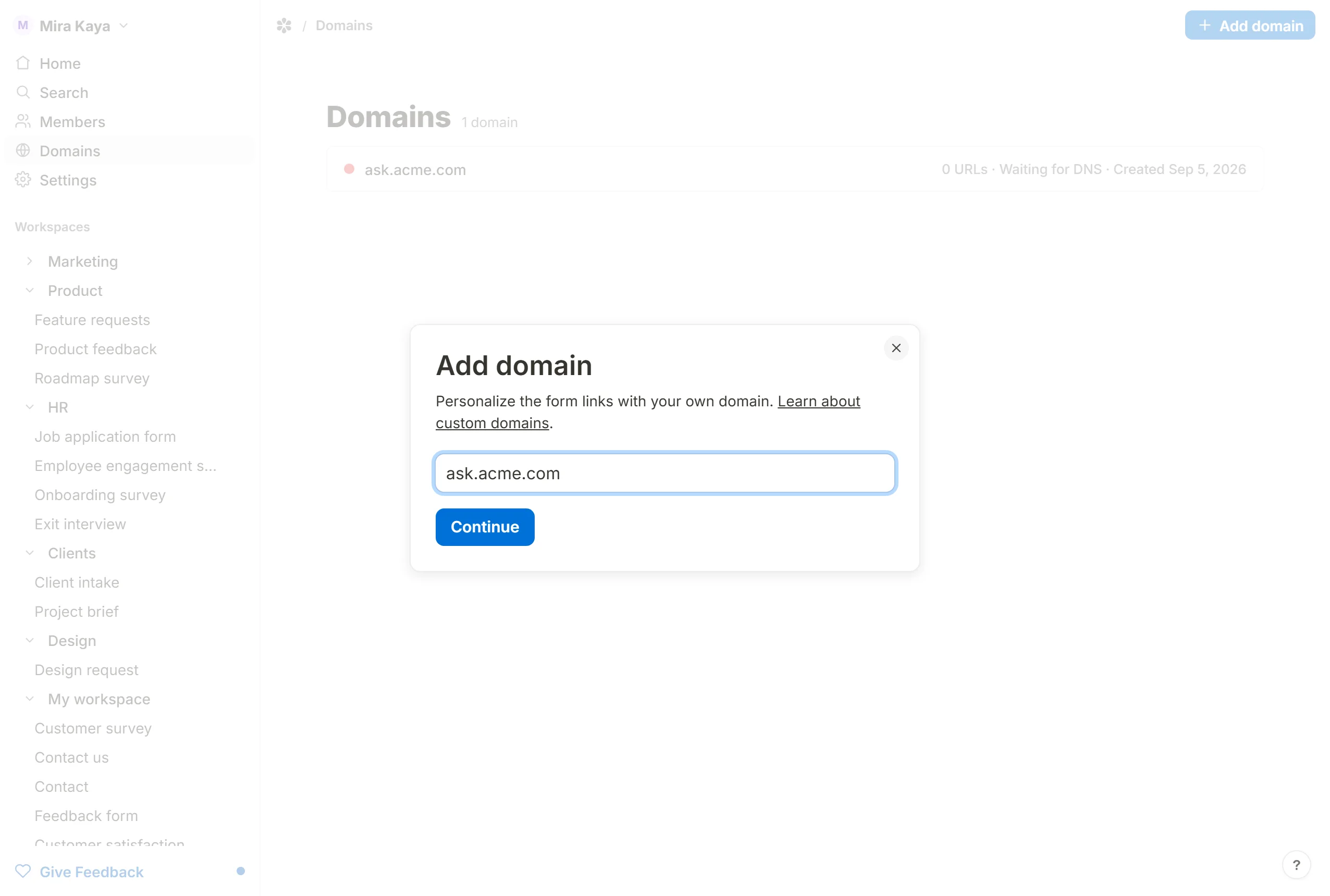A subdomain typed into it