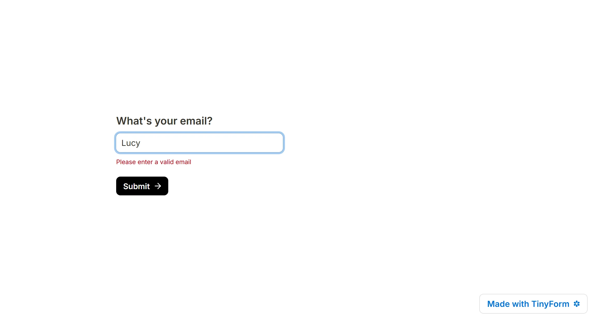 A published email question refusing an entry that is not shaped like an address