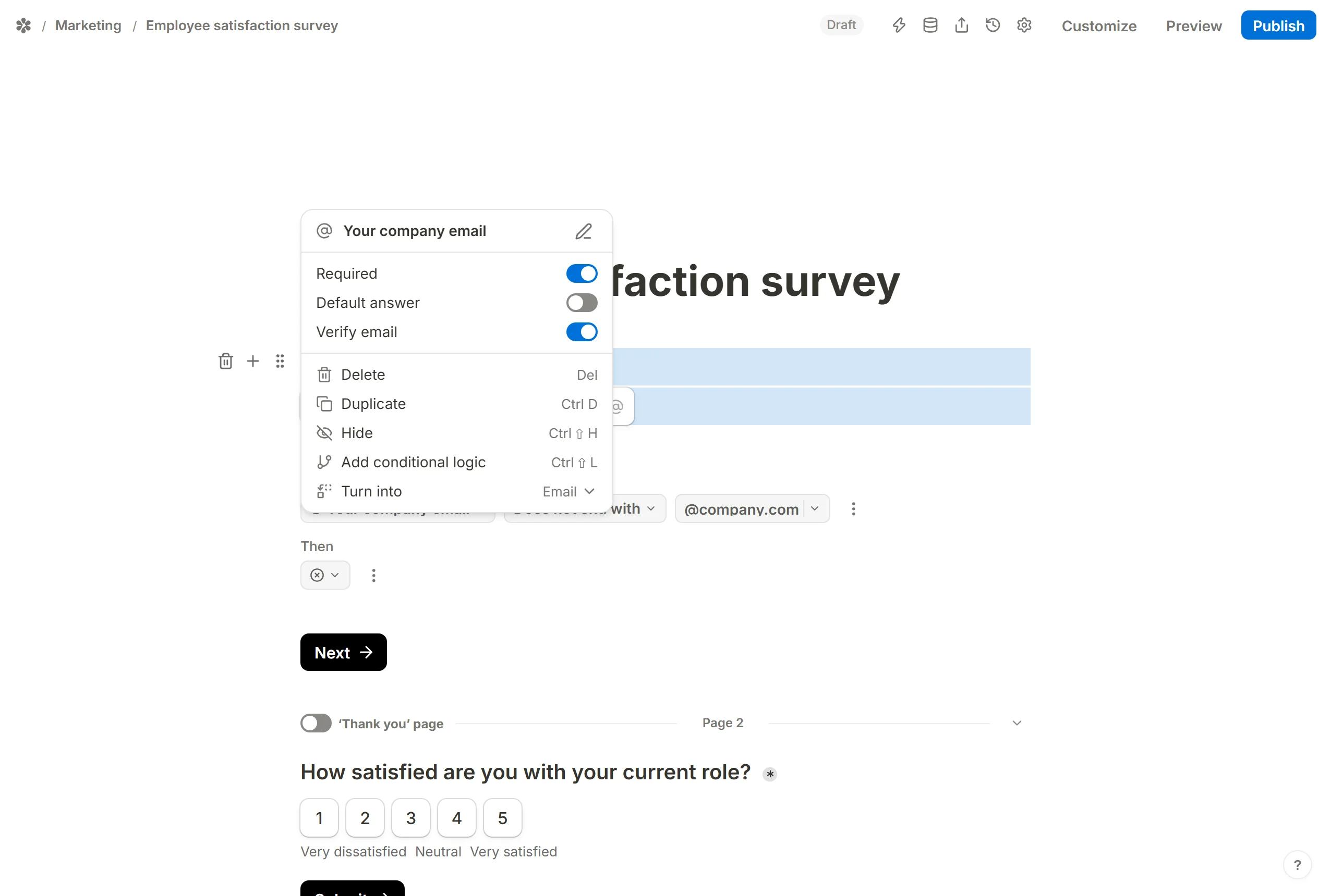 Add conditional logic pressed on the email block