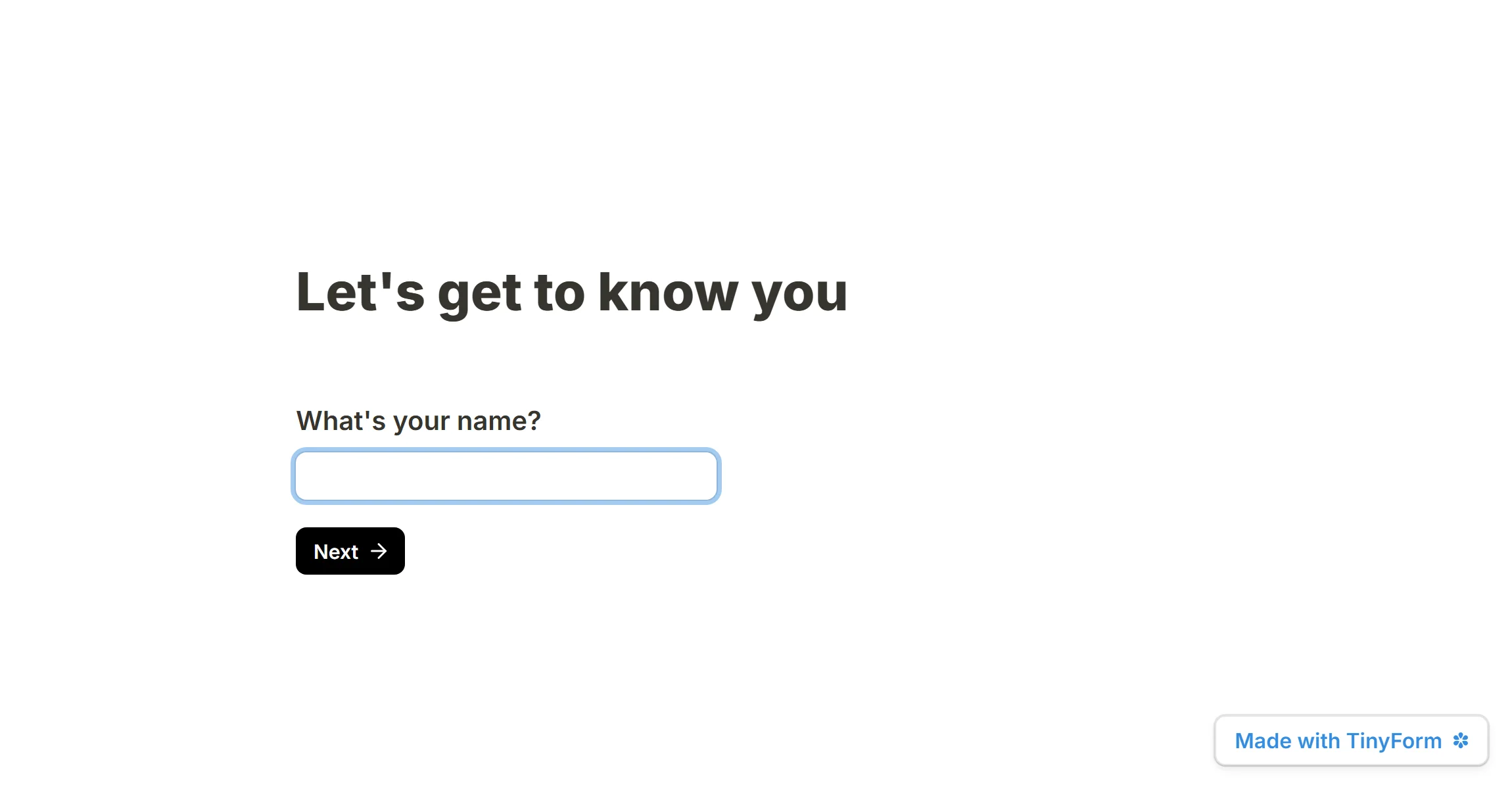 The first page of a two-page published form, ending in a Next button