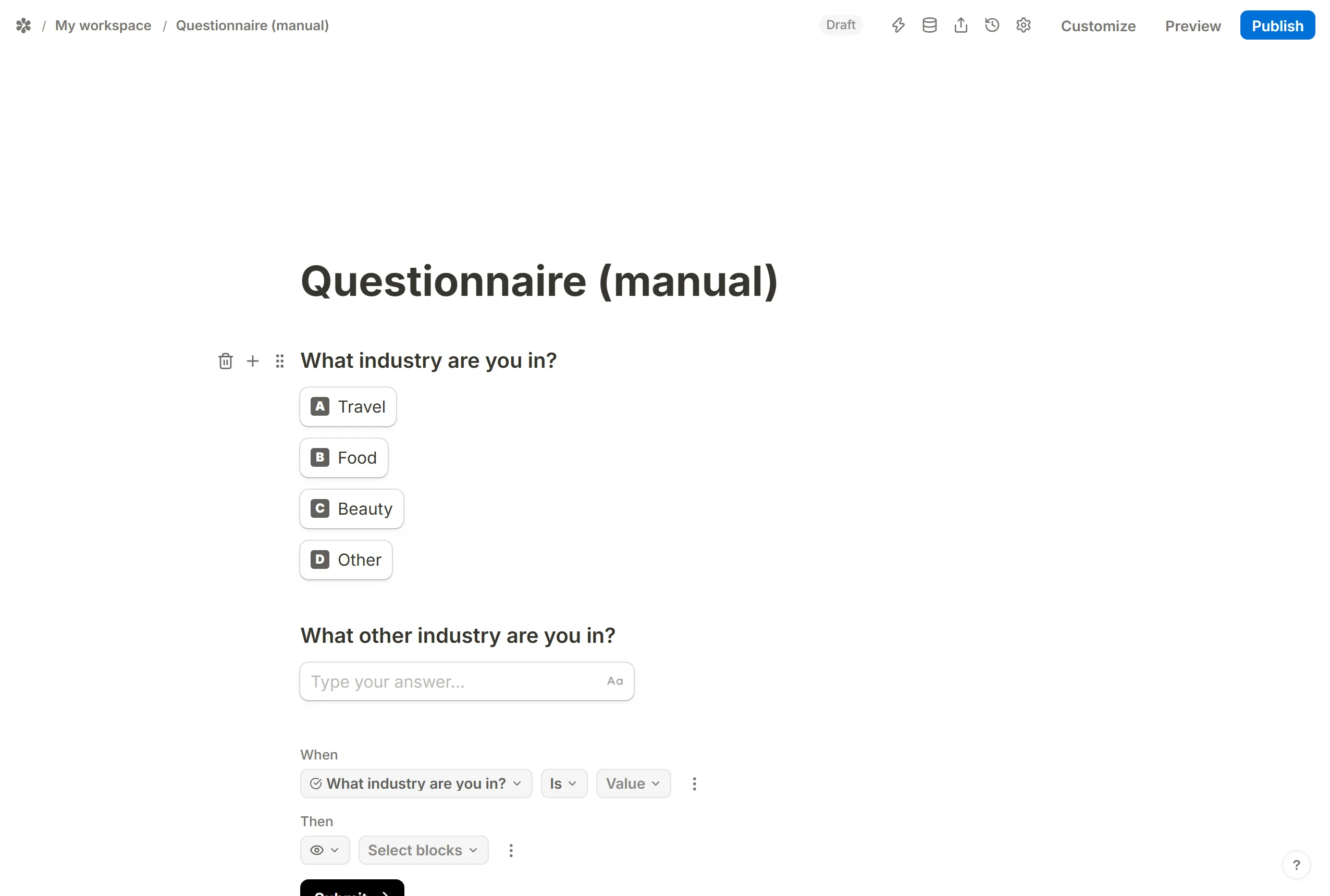 A question whose fourth option was typed in by hand