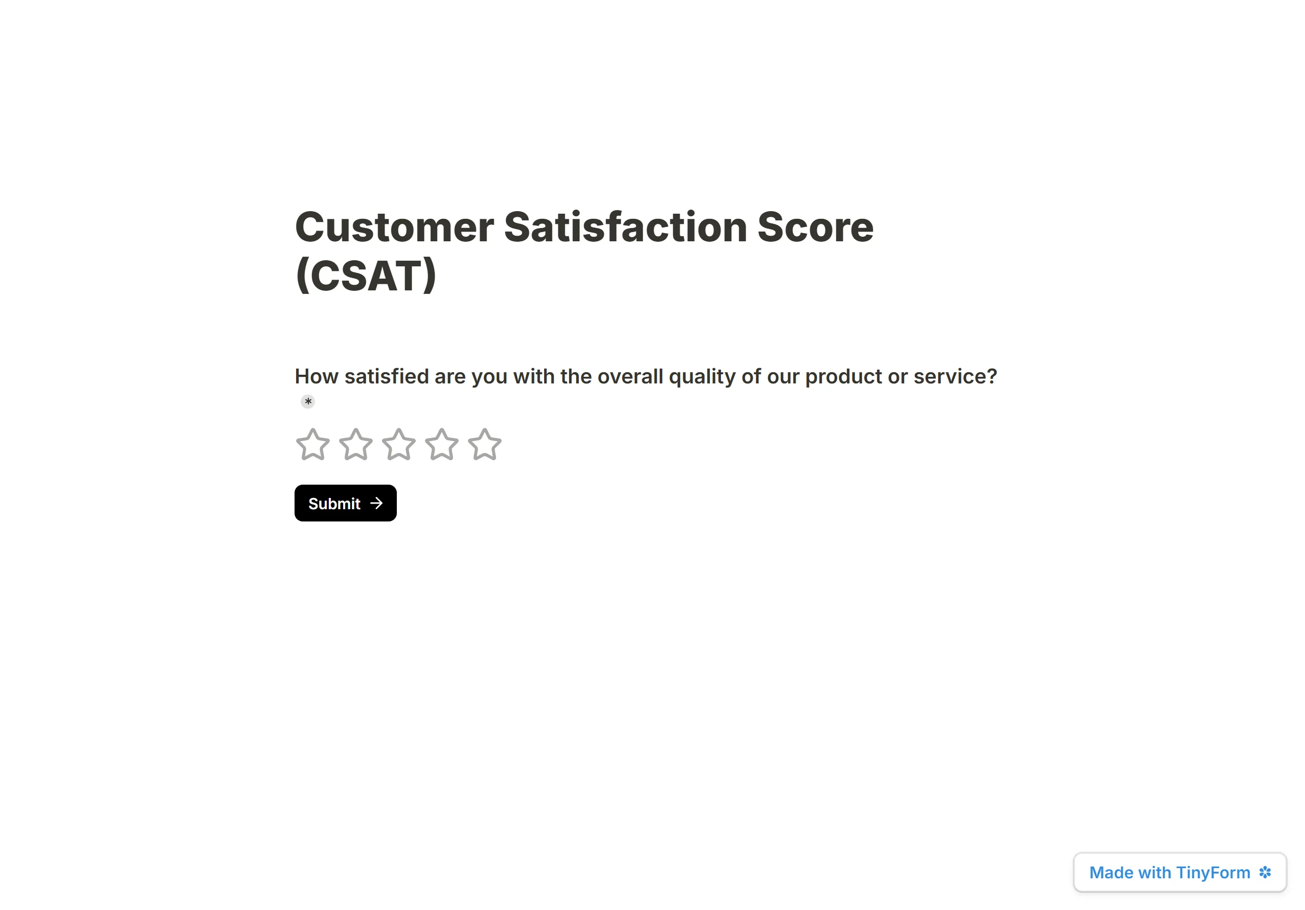 The published CSAT survey: the standard satisfaction question over five empty stars and a Submit button.