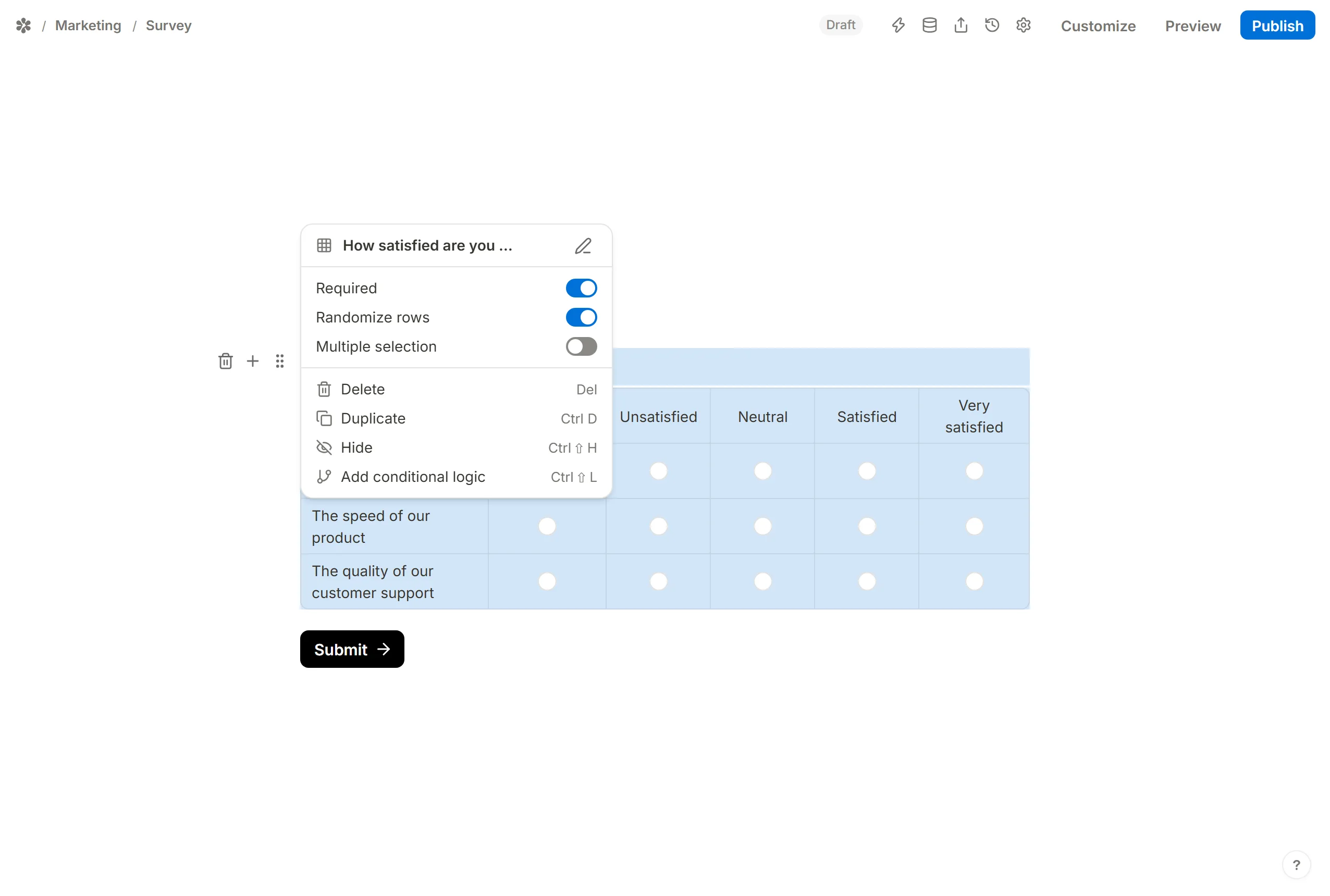 Randomize rows switched on, which shuffles the rows and leaves the column order alone
