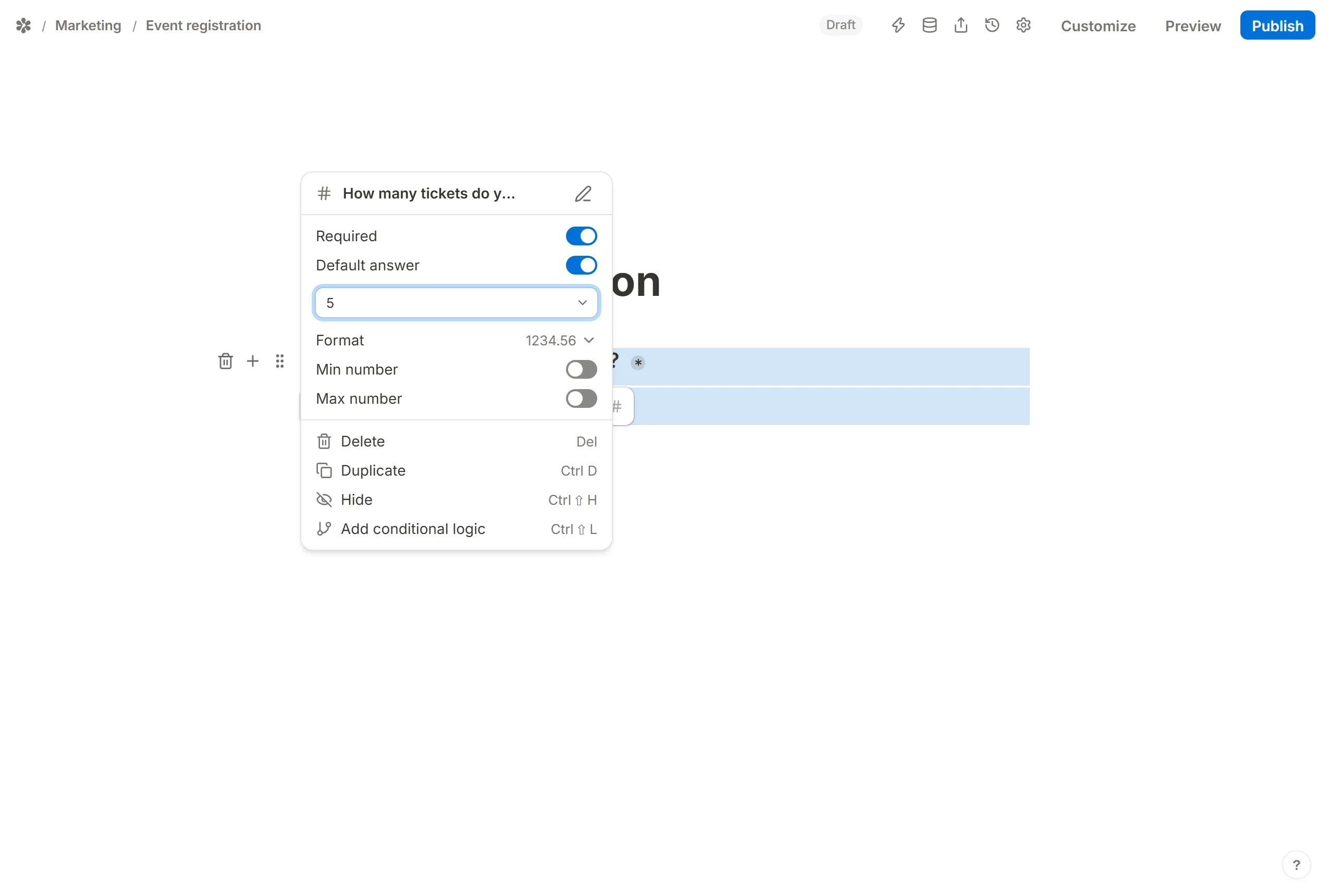 Default answer filled in, so the box opens with a value already in it