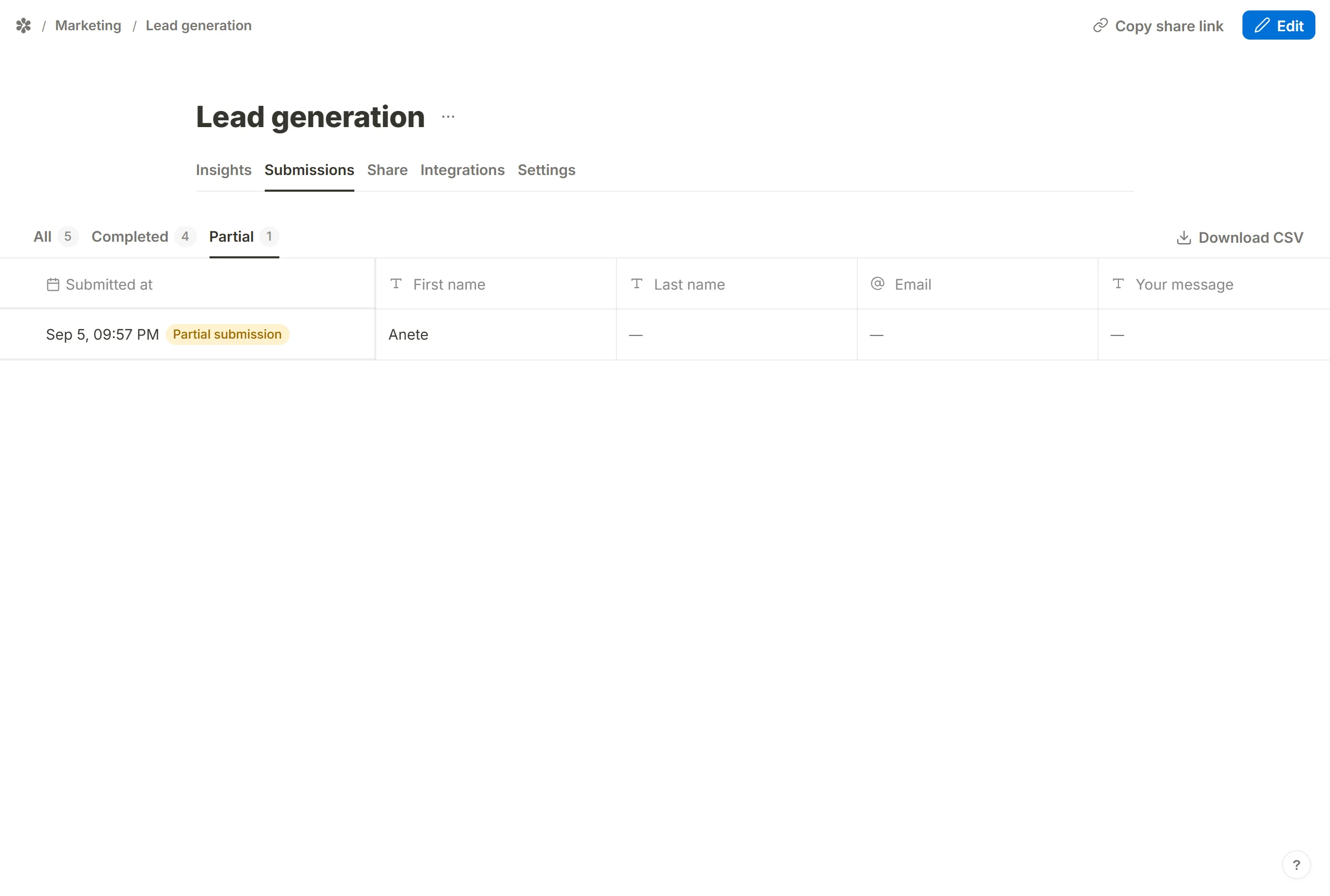 Download CSV on the Partial filter