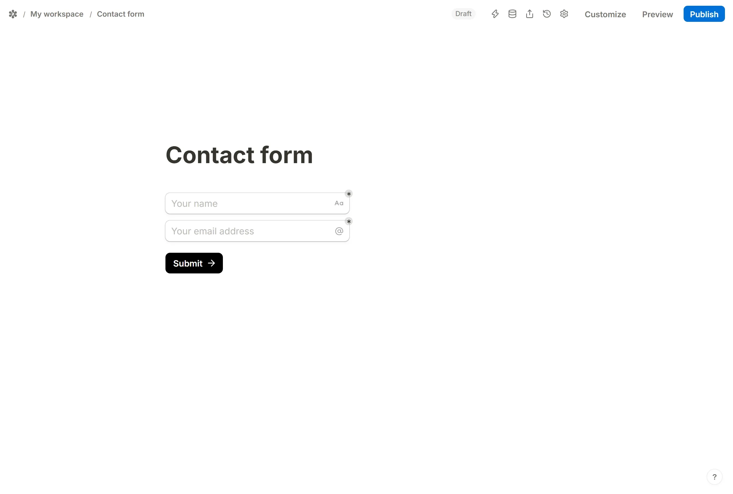 The email question dragged above the name question by its grip