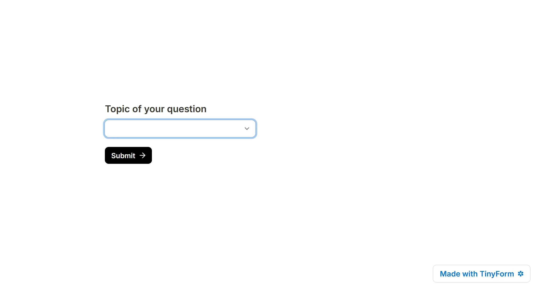 A published dropdown question, closed and taking the same space on the page as a text box