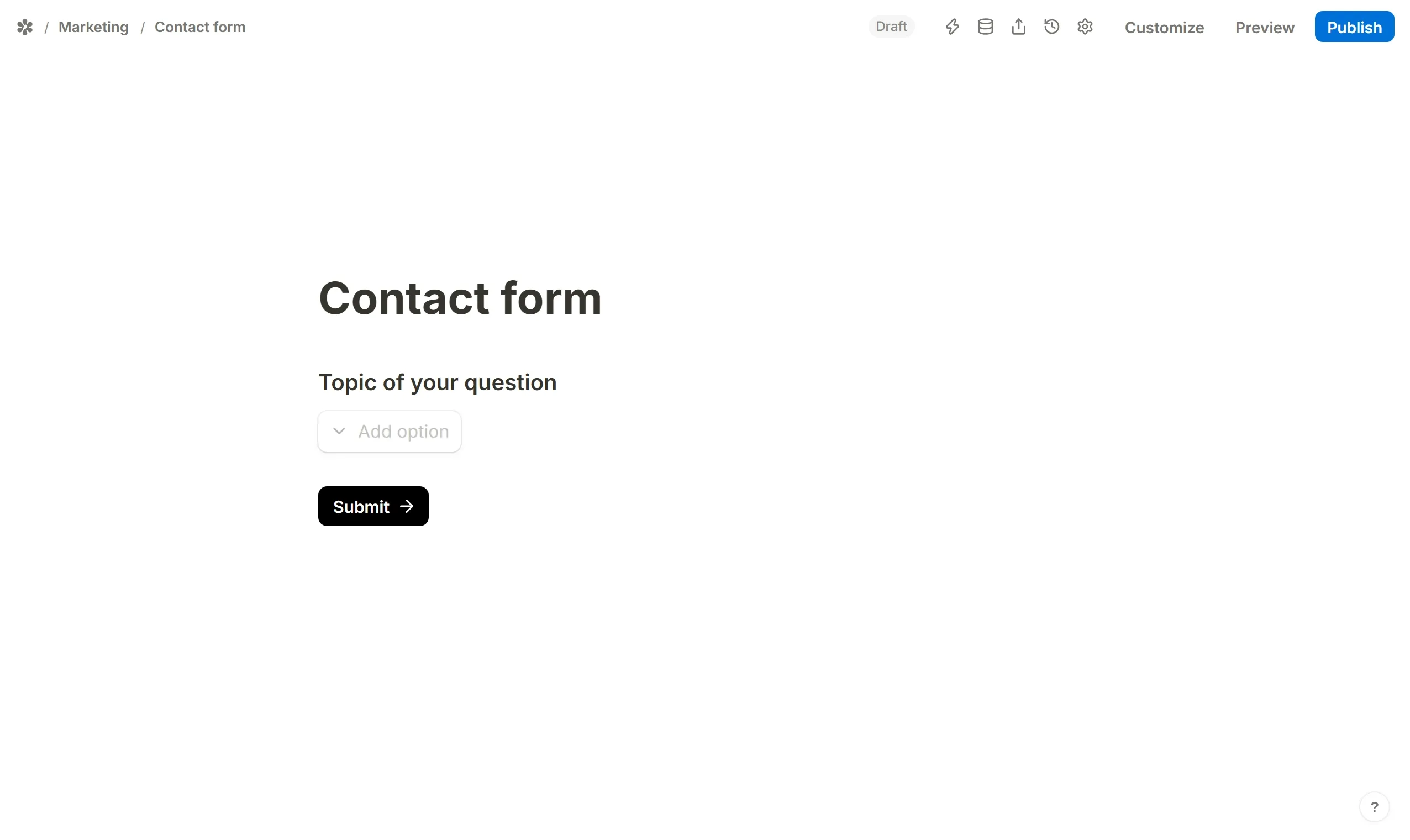 Dropdown chosen from the slash menu, then the answers typed one under another
