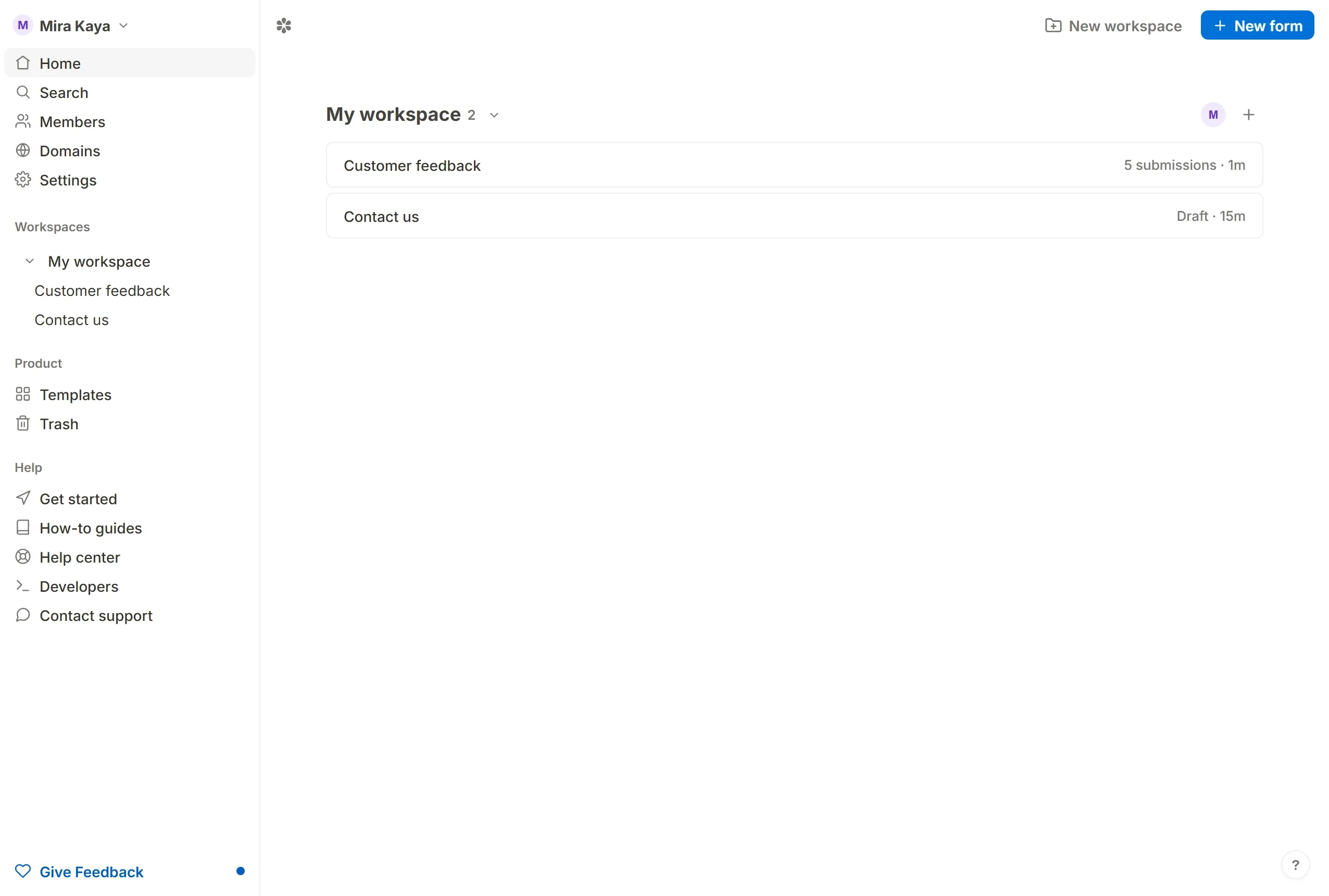 Trash opened from the sidebar, listing three deleted forms