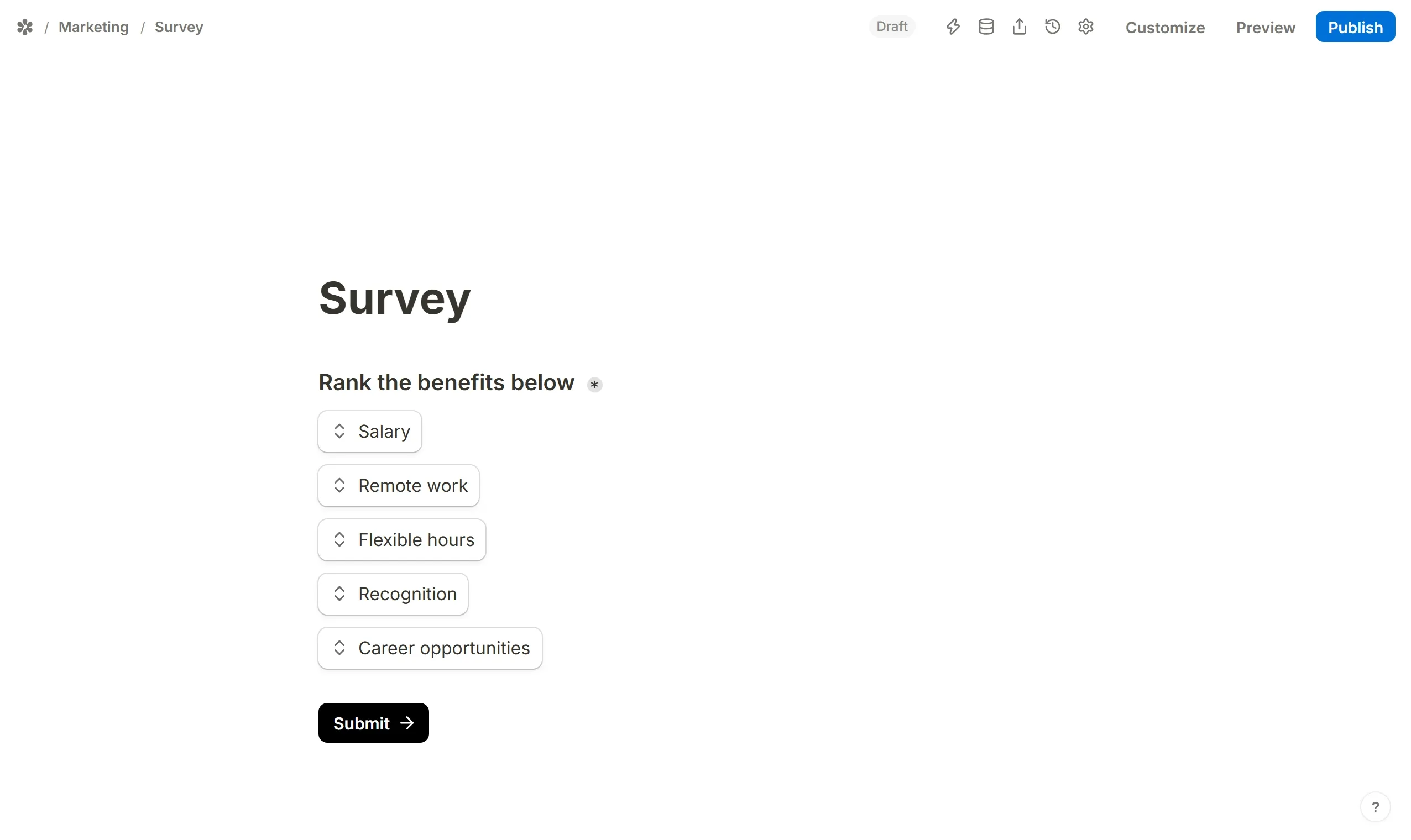 Default answer typed in, which starts the list with a chosen option at the top