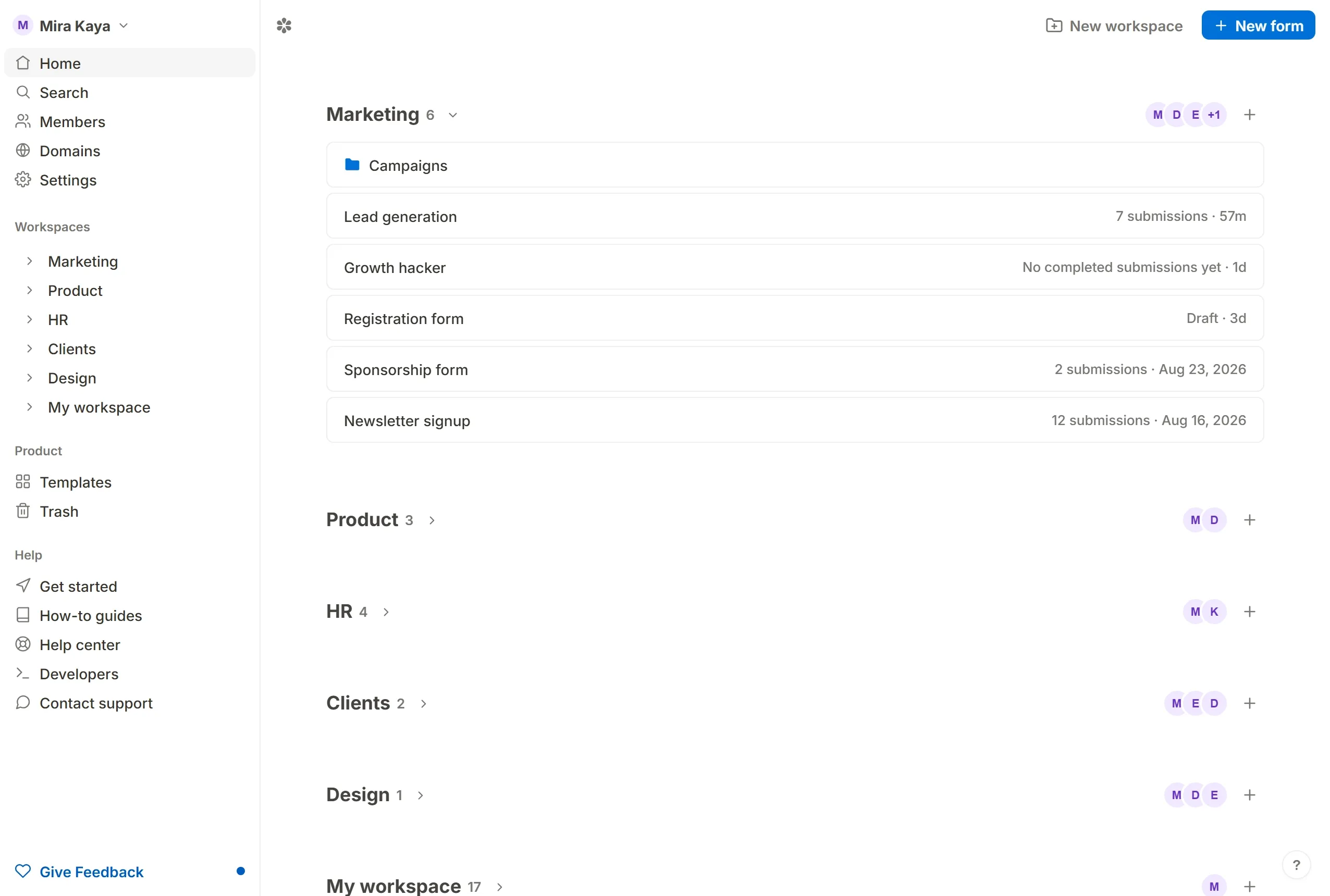 The … menu on a form row opening Move forms, where several forms and a destination folder are picked