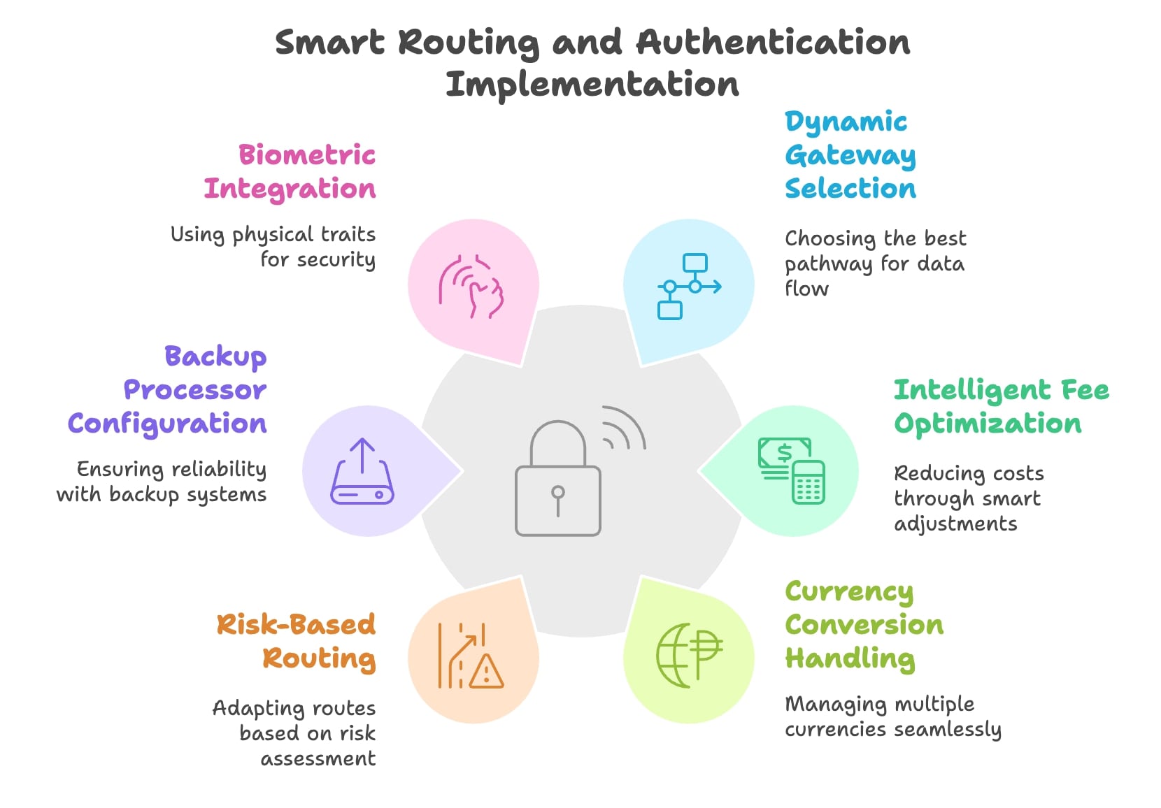 Diagram illustrating the implementation of smart routing and authentication, emphasizing improved network security and performance.