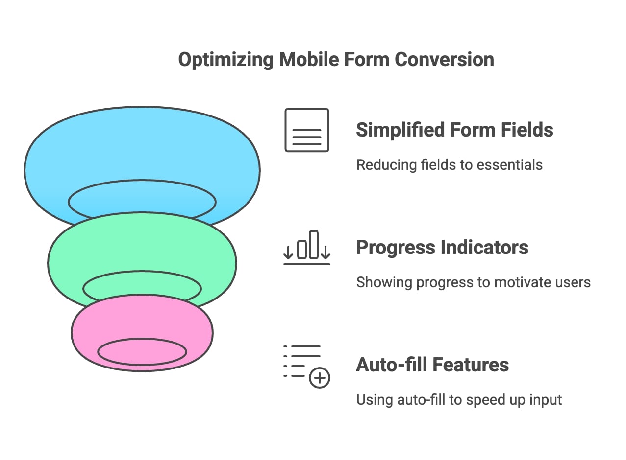 An infographic depicting a funnel designed to optimize the conversion of mobile forms for improved user engagement.