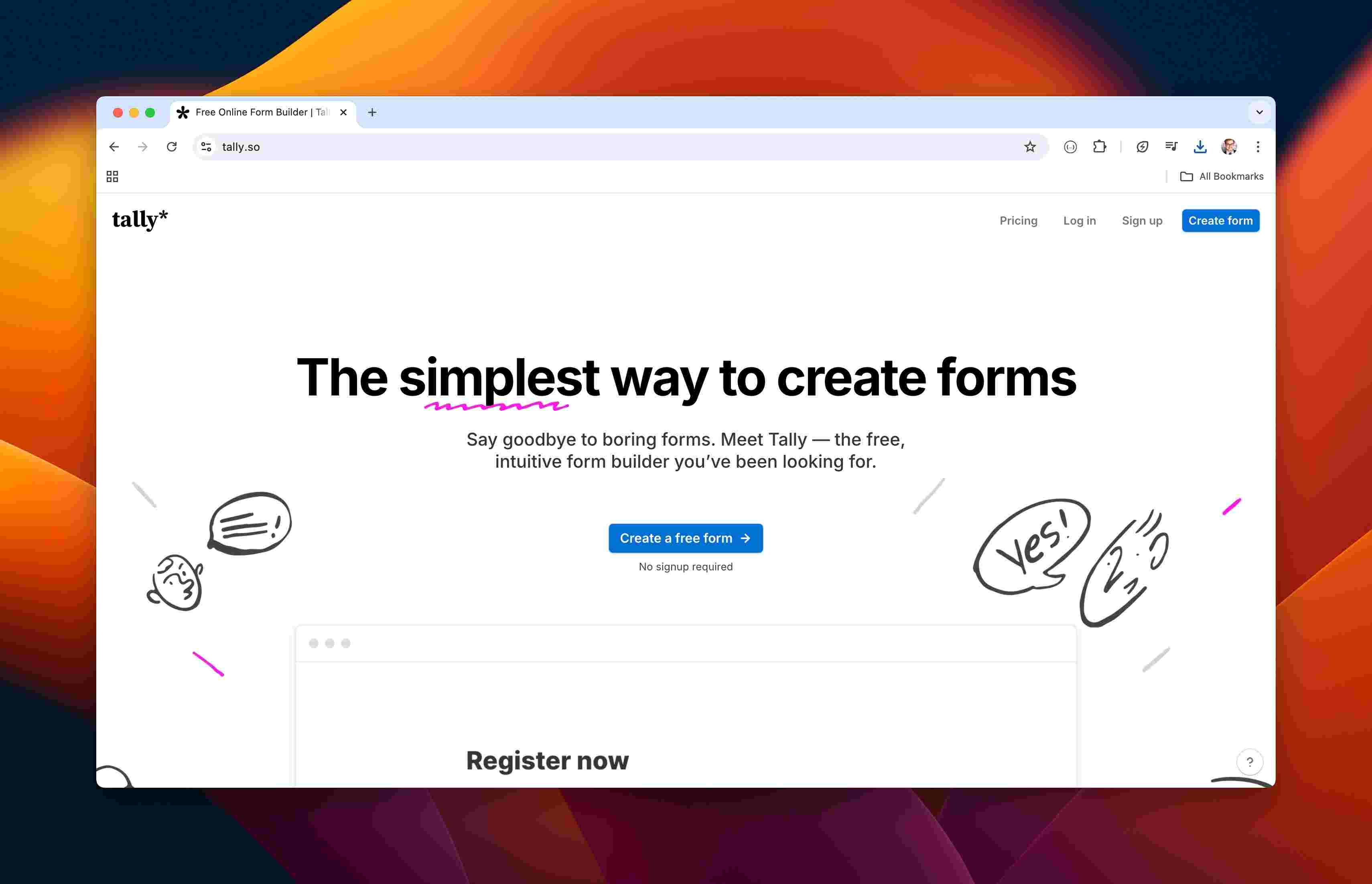 tally.so homepage