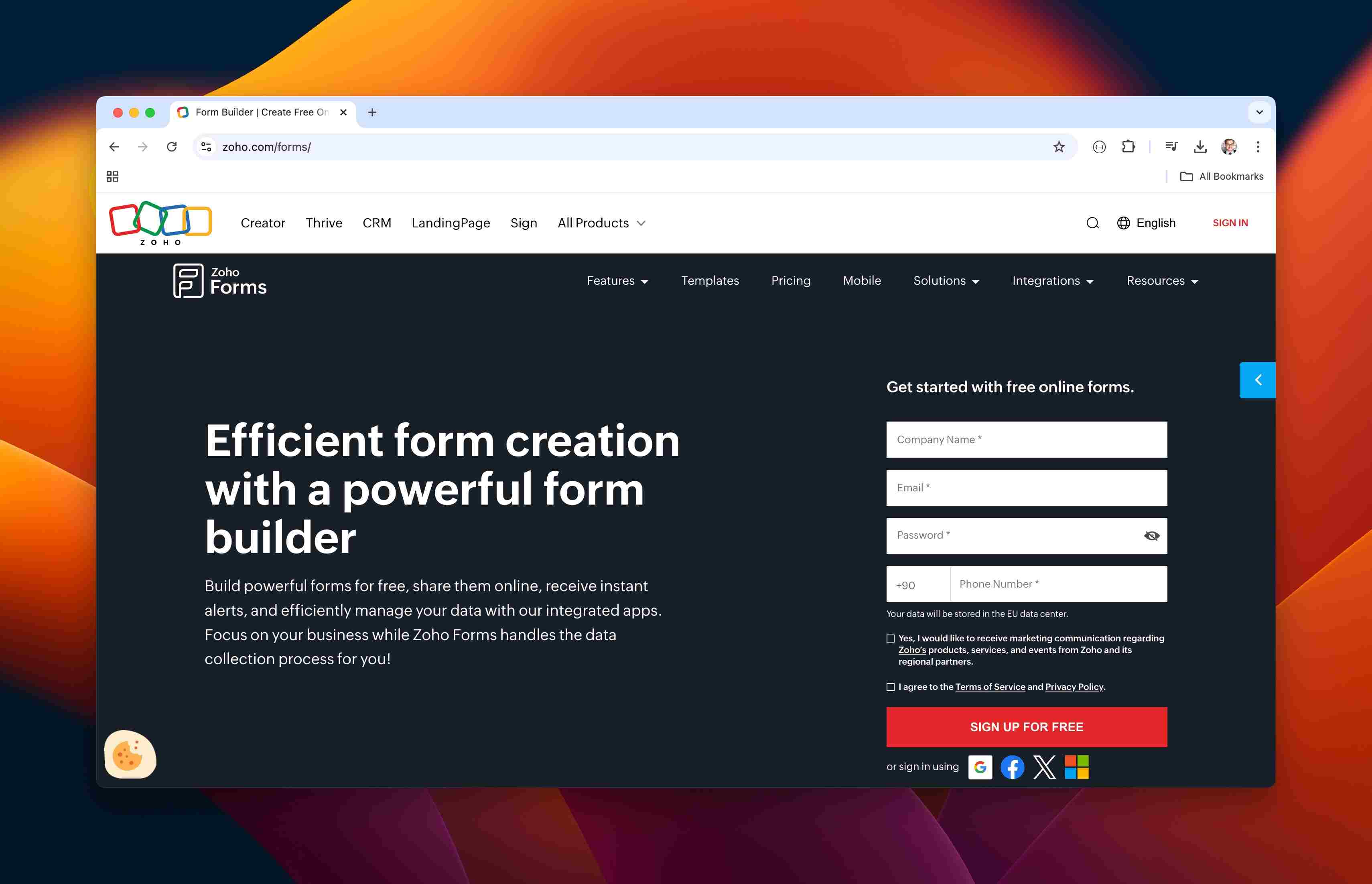 zohoforms homepage